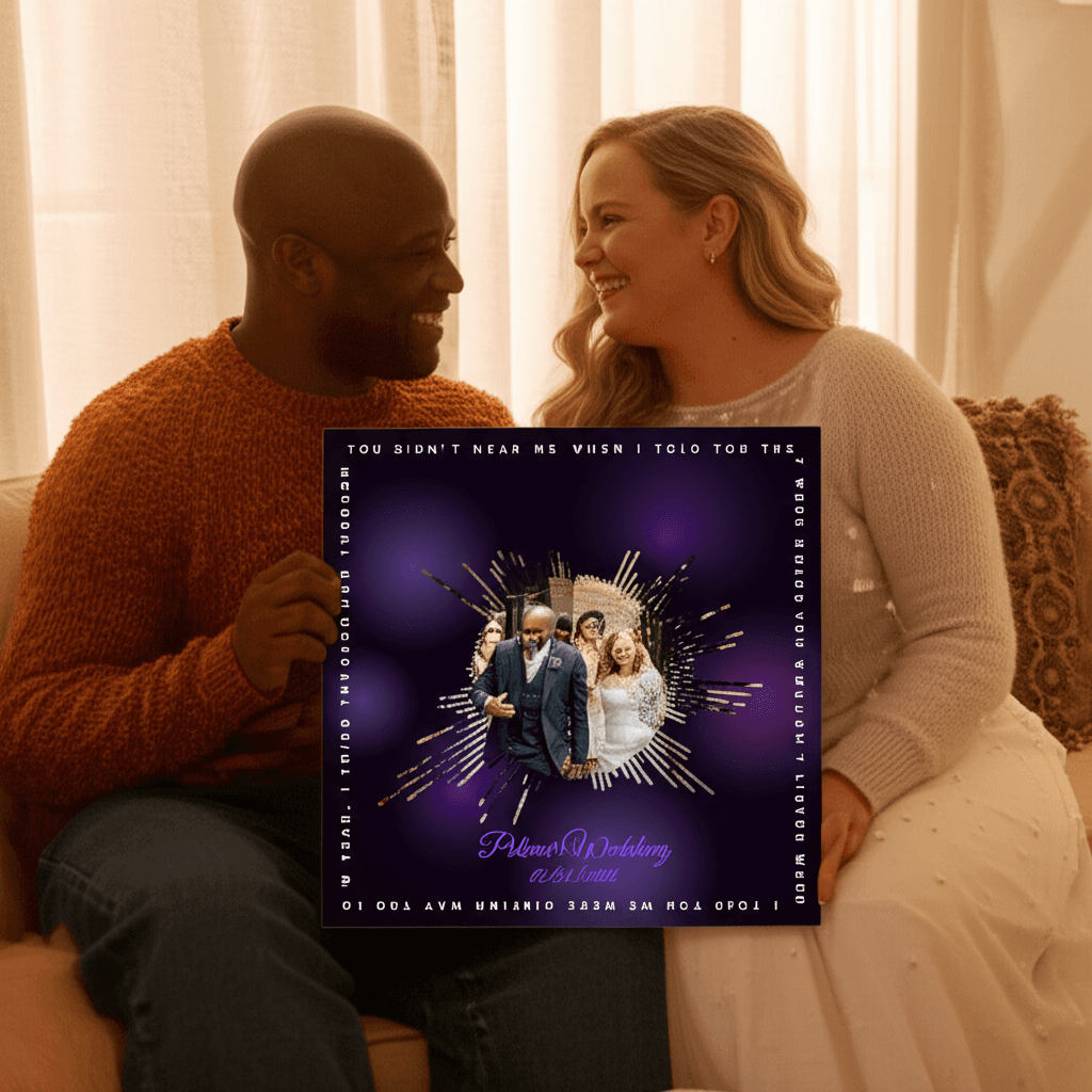 Couple holding image-mask soundwave