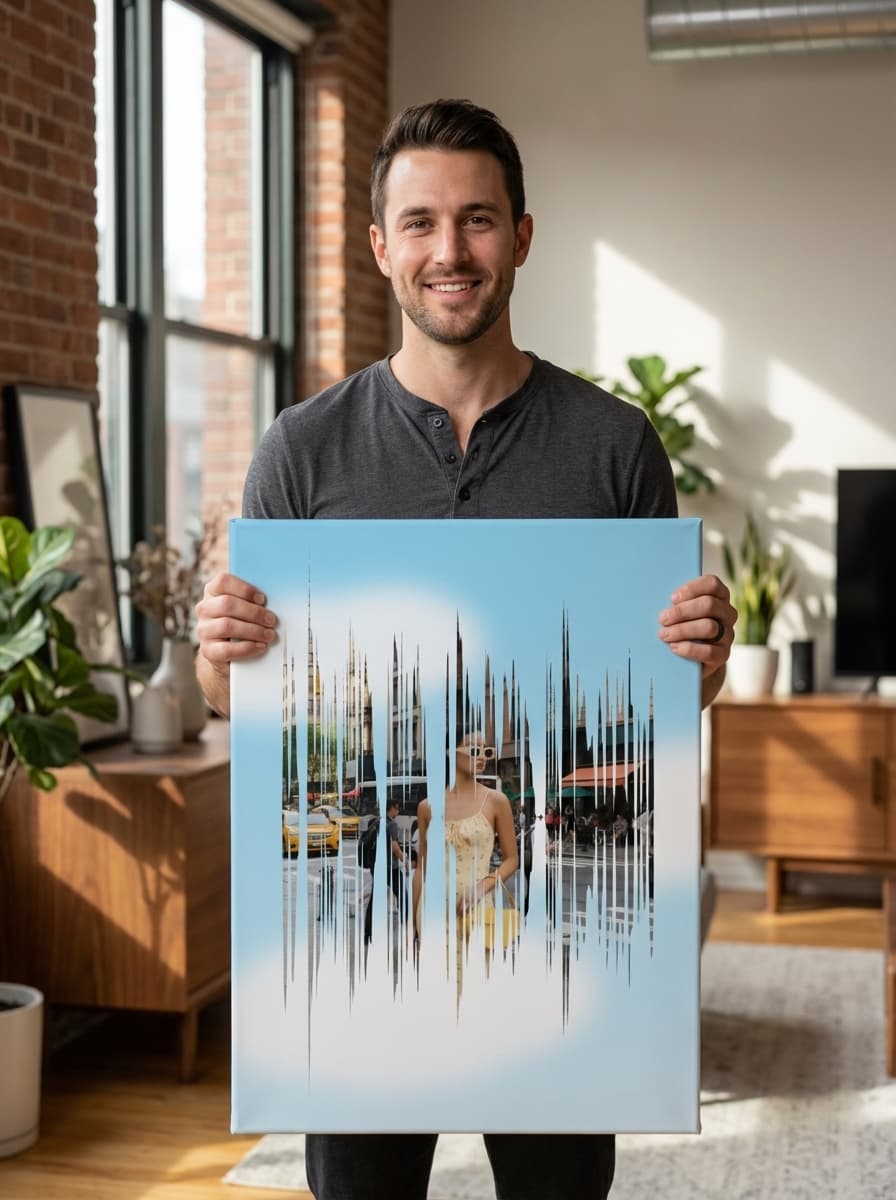Man holding canvas print