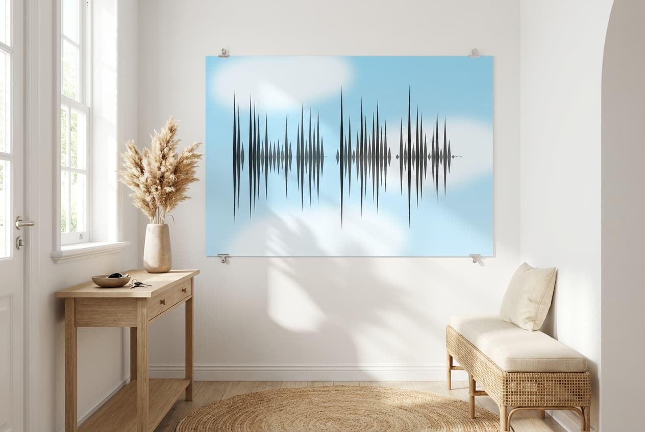 Satin soundwave poster in hallway