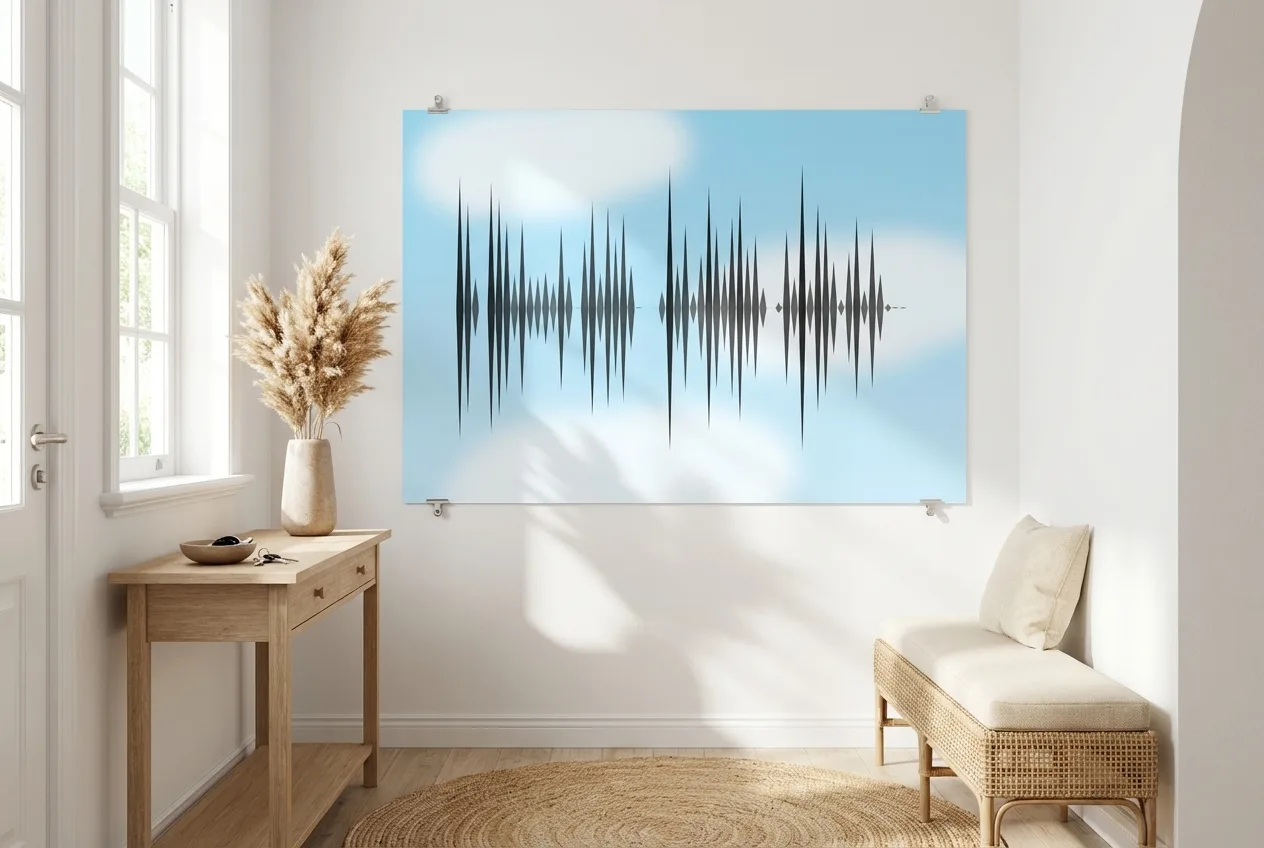 Satin soundwave poster in hallway