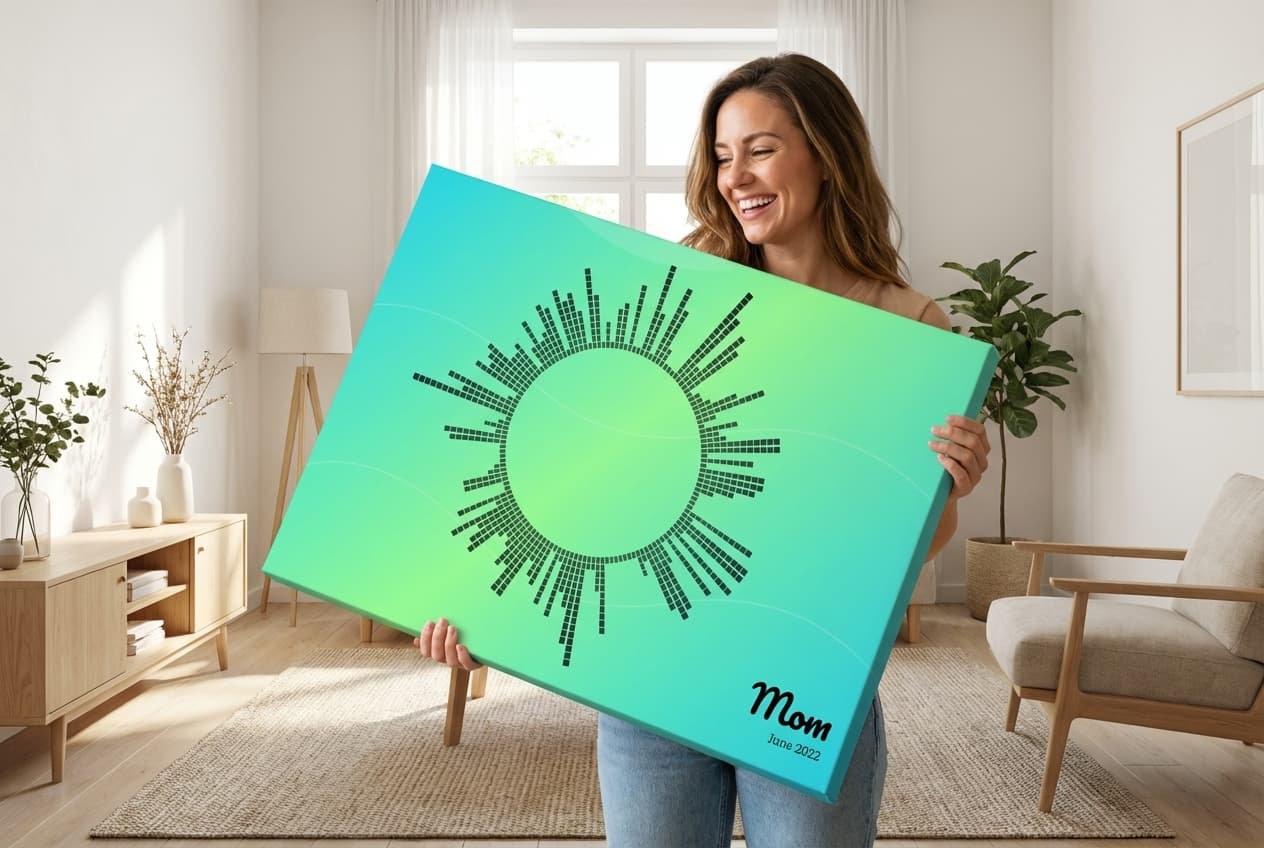 Woman holding SoundPrint canvas